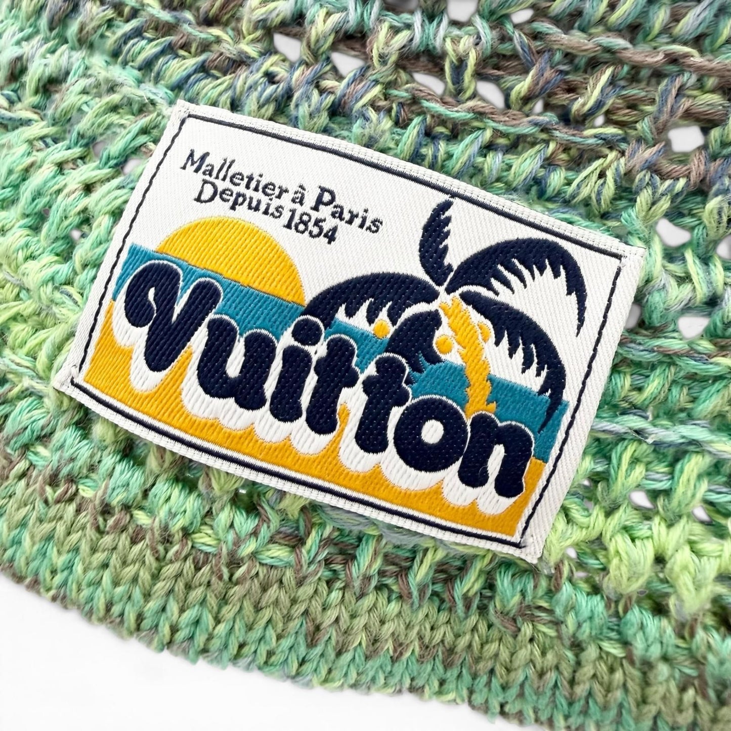 Louis Vuitton Crochet Hat Damier Palm Tree Gradient Signature Patch Hat Green — view 6