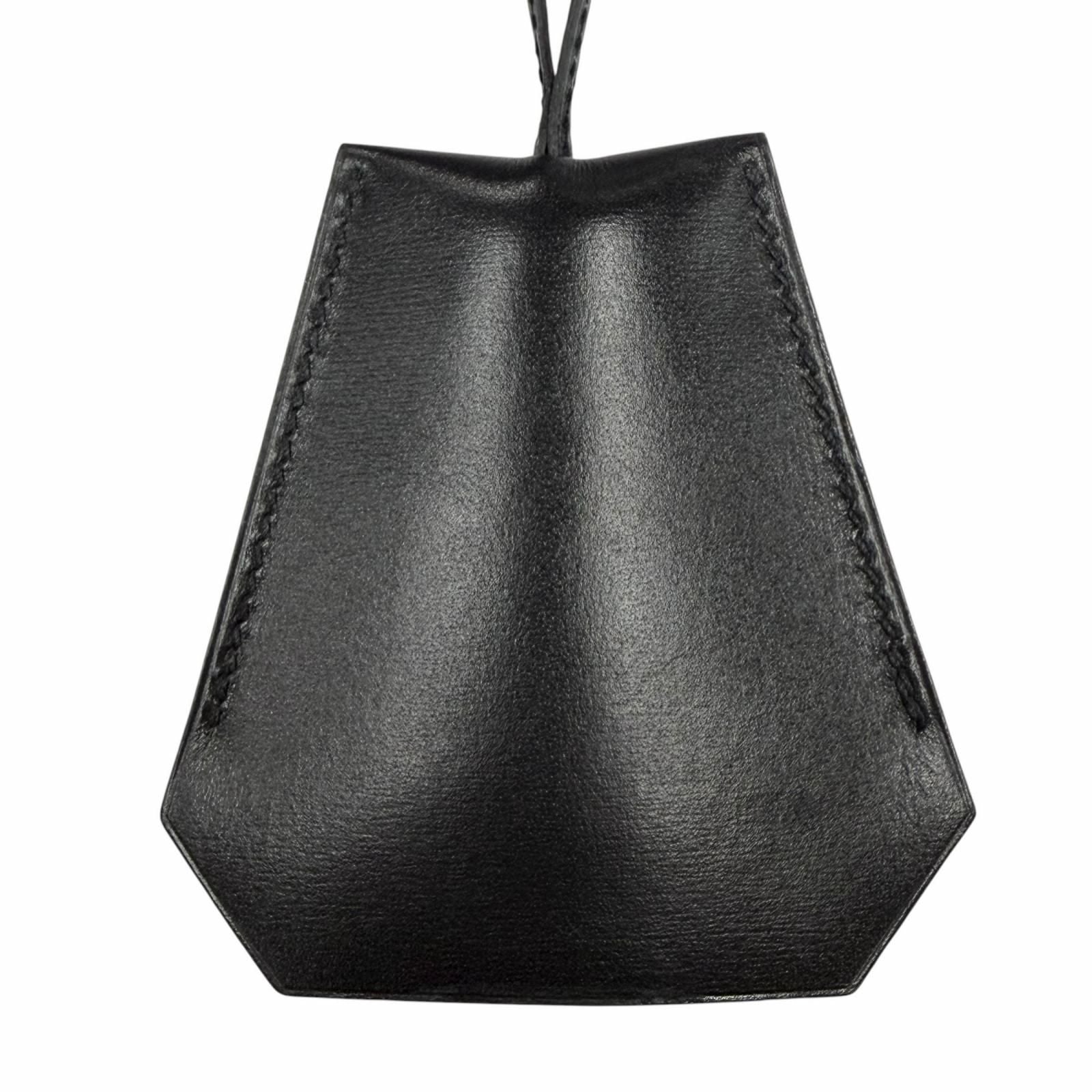 Hermes Vintage Silver Martin Margiela Era Clochette Leather Necklace Black