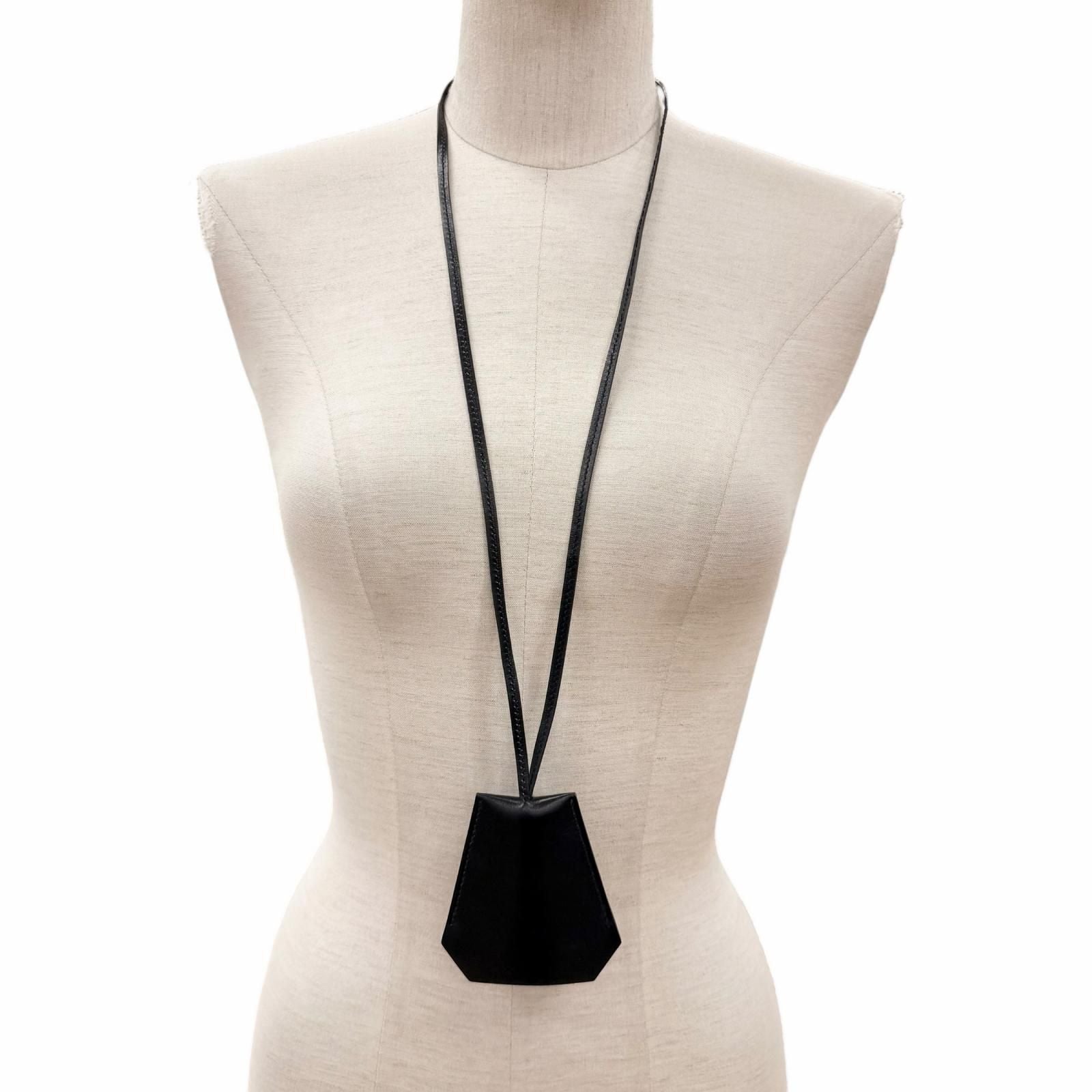Hermes Vintage Silver Martin Margiela Era Clochette Leather Necklace Black — view 2