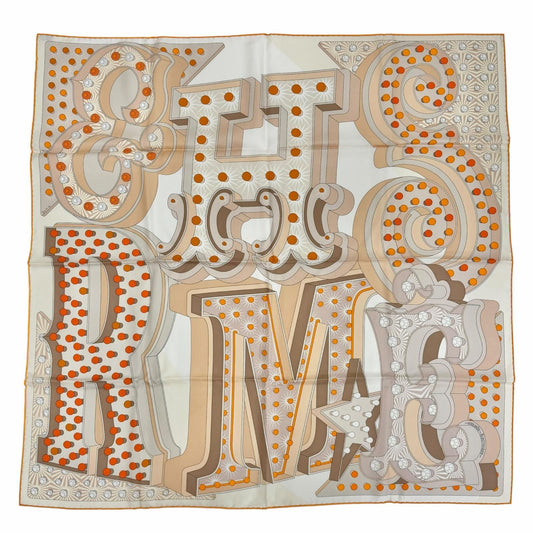Hermes Carre 90 Electrique Electric Silk 100% Scarf Beige Orange