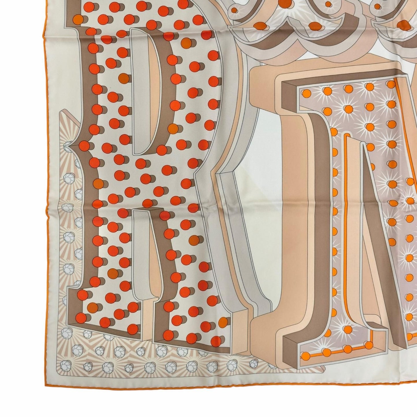 Hermes Carre 90 Electrique Electric Silk 100% Scarf Beige Orange — view 5