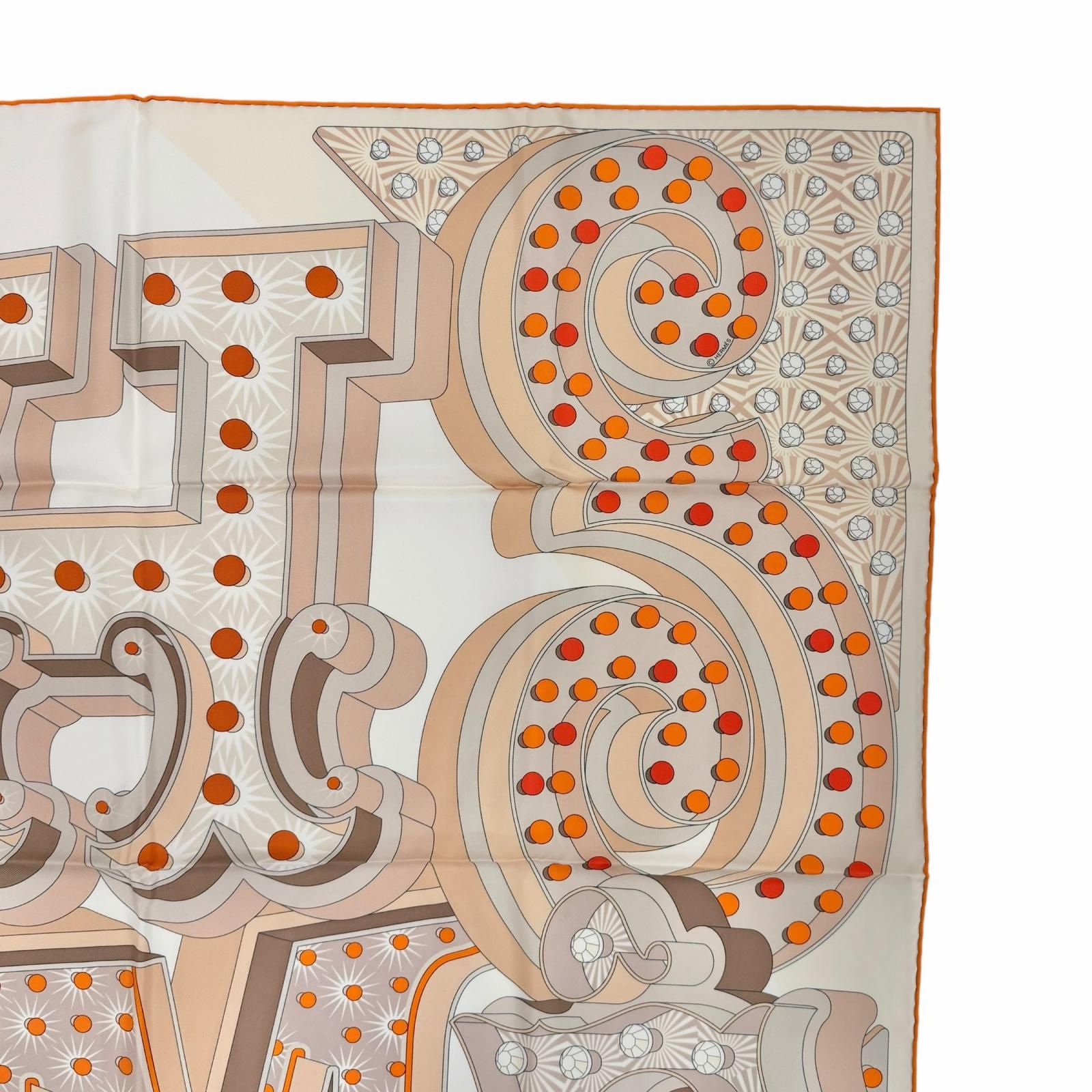 Hermes Carre 90 Electrique Electric Silk 100% Scarf Beige Orange — view 4