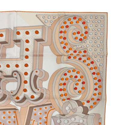 Hermes Carre 90 Electrique Electric Silk 100% Scarf Beige Orange — view 4