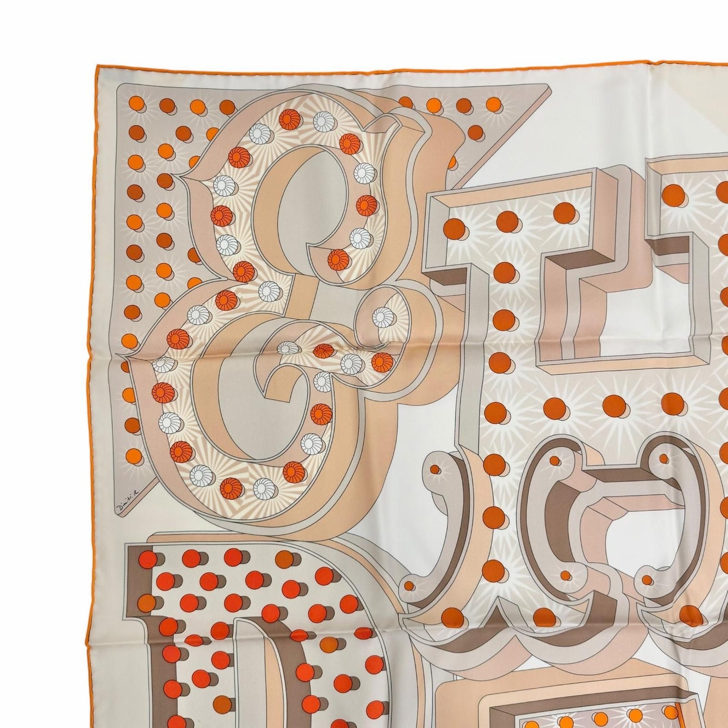 Hermes Carre 90 Electrique Electric Silk 100% Scarf Beige Orange — view 3