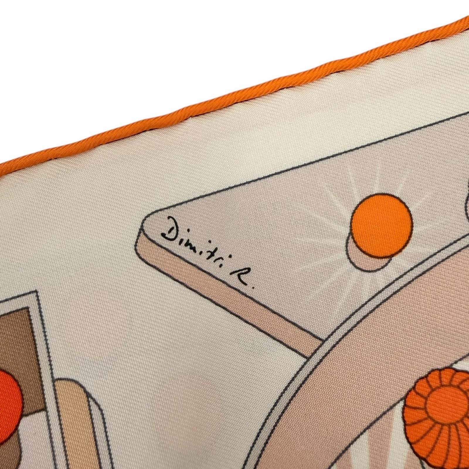 Hermes Carre 90 Electrique Electric Silk 100% Scarf Beige Orange — view 9