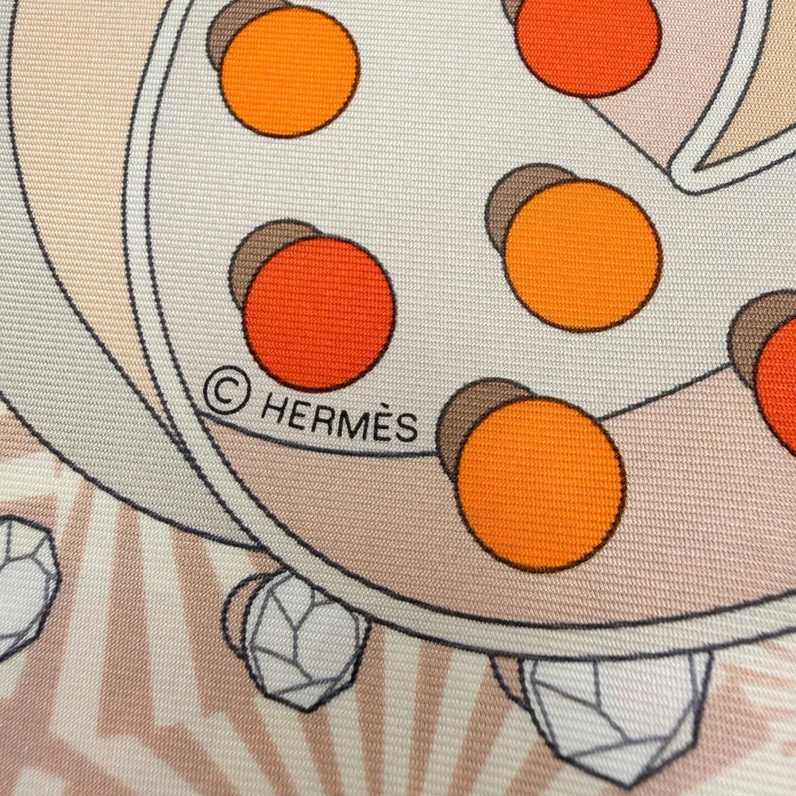 Hermes Carre 90 Electrique Electric Silk 100% Scarf Beige Orange — view 8