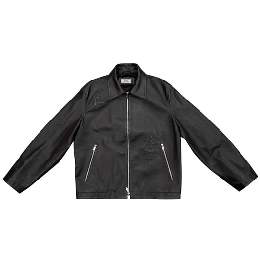 Hermes Jacket Braided Leather 50 Calf Black