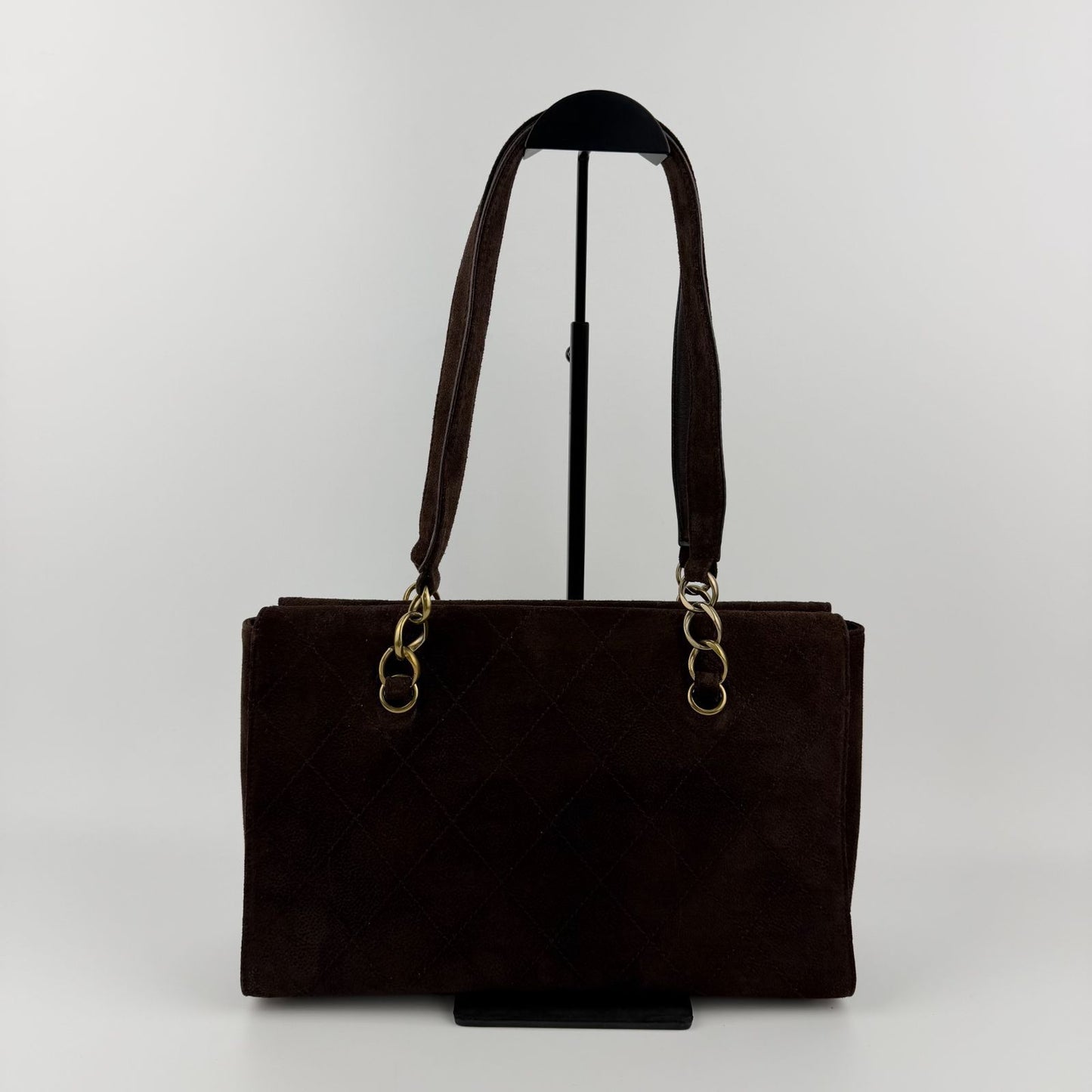 Chanel CC Logo Quilted Shoulder Bag Brown Suede Vintage — view 3