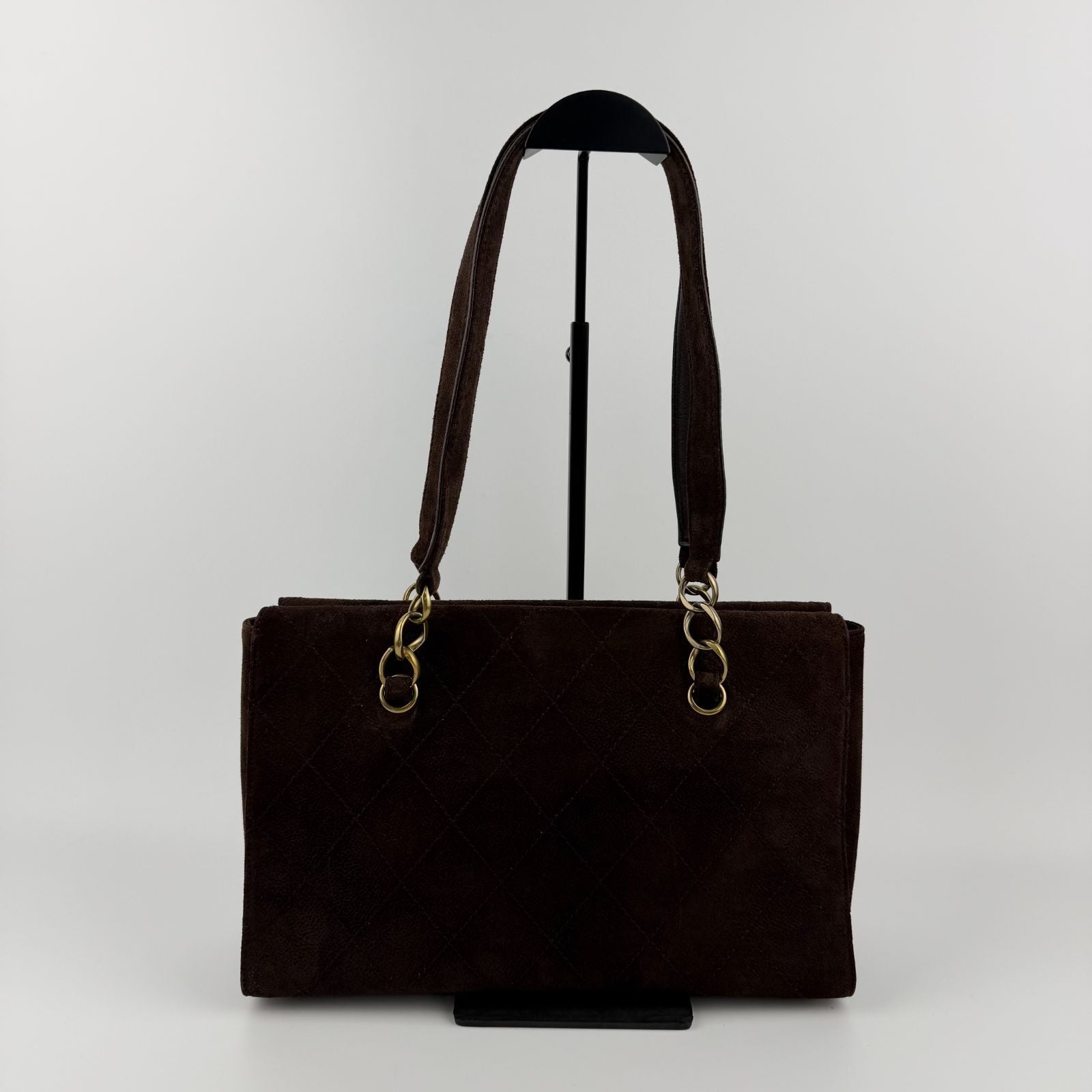 Chanel CC Logo Quilted Shoulder Bag Brown Suede Vintage — view 3