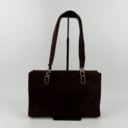 Chanel CC Logo Quilted Shoulder Bag Brown Suede Vintage — view 3