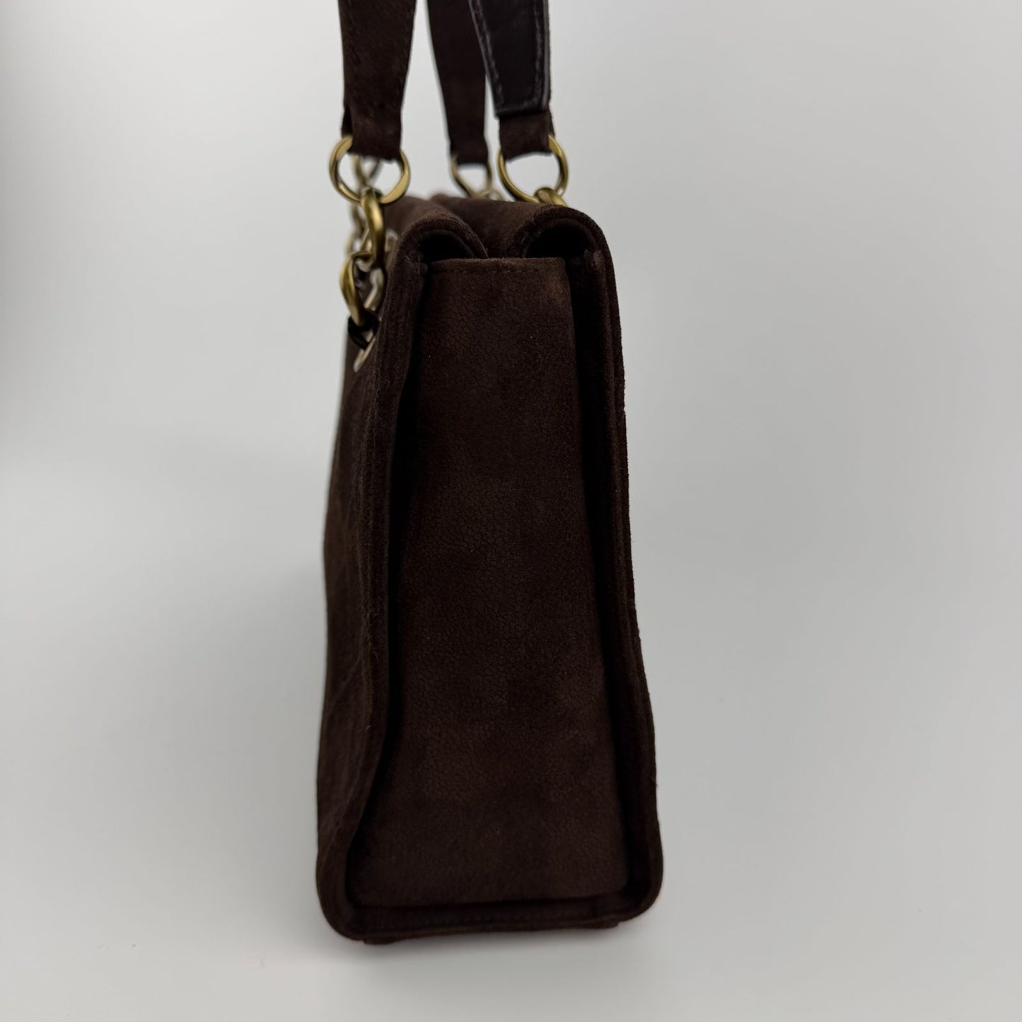 Chanel CC Logo Quilted Shoulder Bag Brown Suede Vintage — view 4