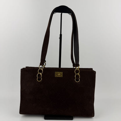 Chanel CC Logo Quilted Shoulder Bag Brown Suede Vintage — view 2