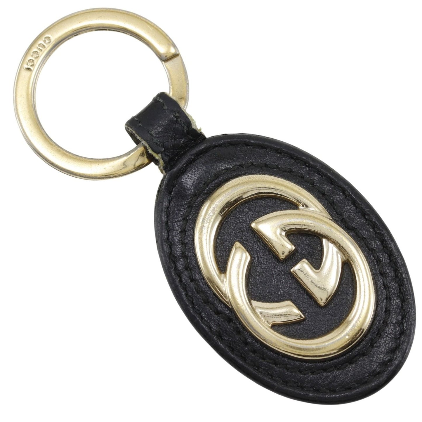 Gucci Interlocking Key Ring Leather Gold Plated Black Key Holder