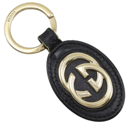 Gucci Interlocking Key Ring Leather Gold Plated Black Key Holder
