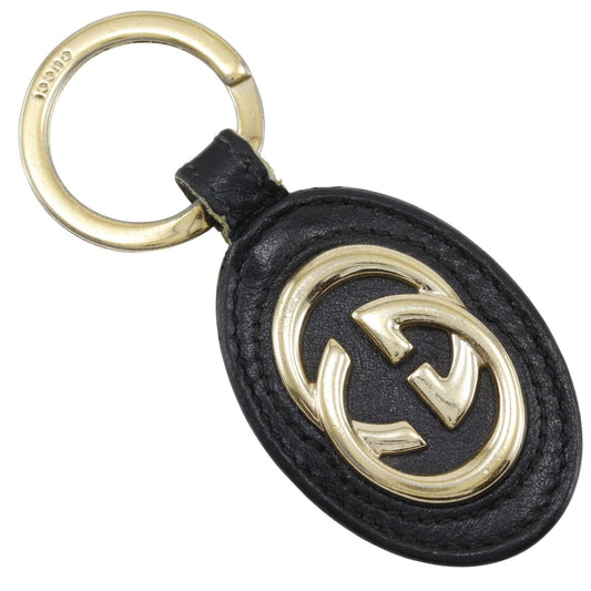 Gucci Interlocking Key Ring Leather Gold Plated Black Key Holder
