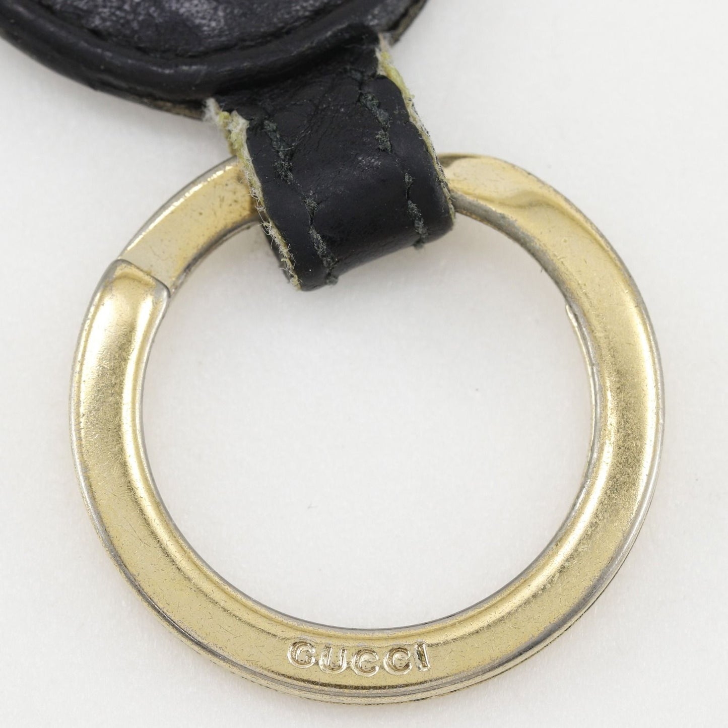Gucci Interlocking Key Ring Leather Gold Plated Black Key Holder — view 3