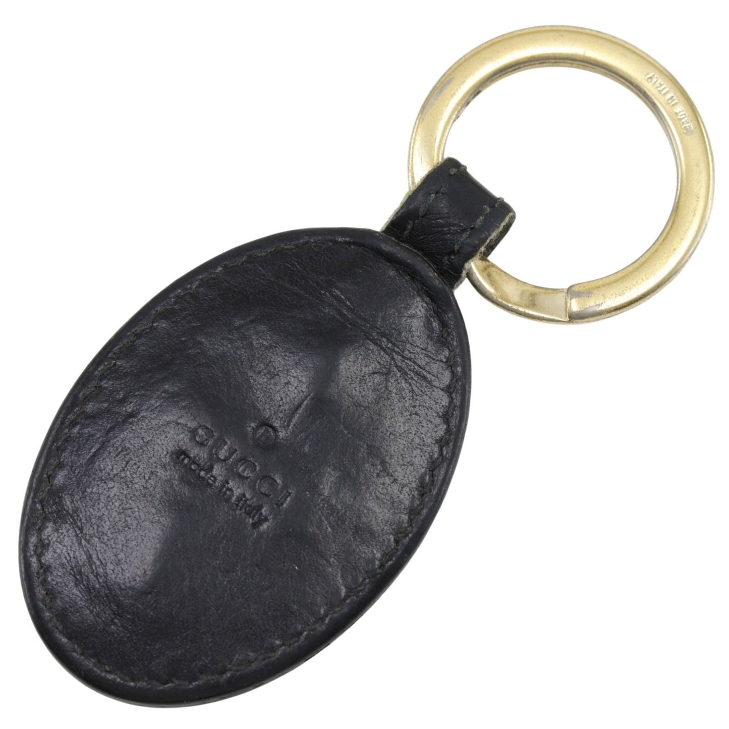Gucci Interlocking Key Ring Leather Gold Plated Black Key Holder — view 2