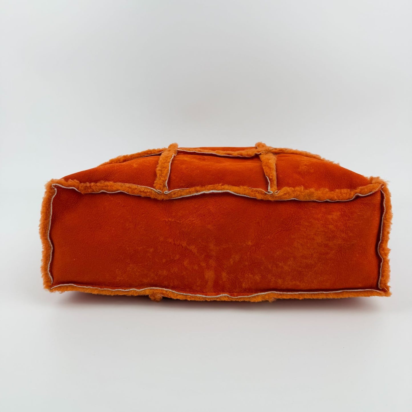 Chanel CC Logo Choco Bar Shoulder Bag Orange Shearling Suede Vintage — view 6