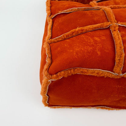 Chanel CC Logo Choco Bar Shoulder Bag Orange Shearling Suede Vintage — view 7