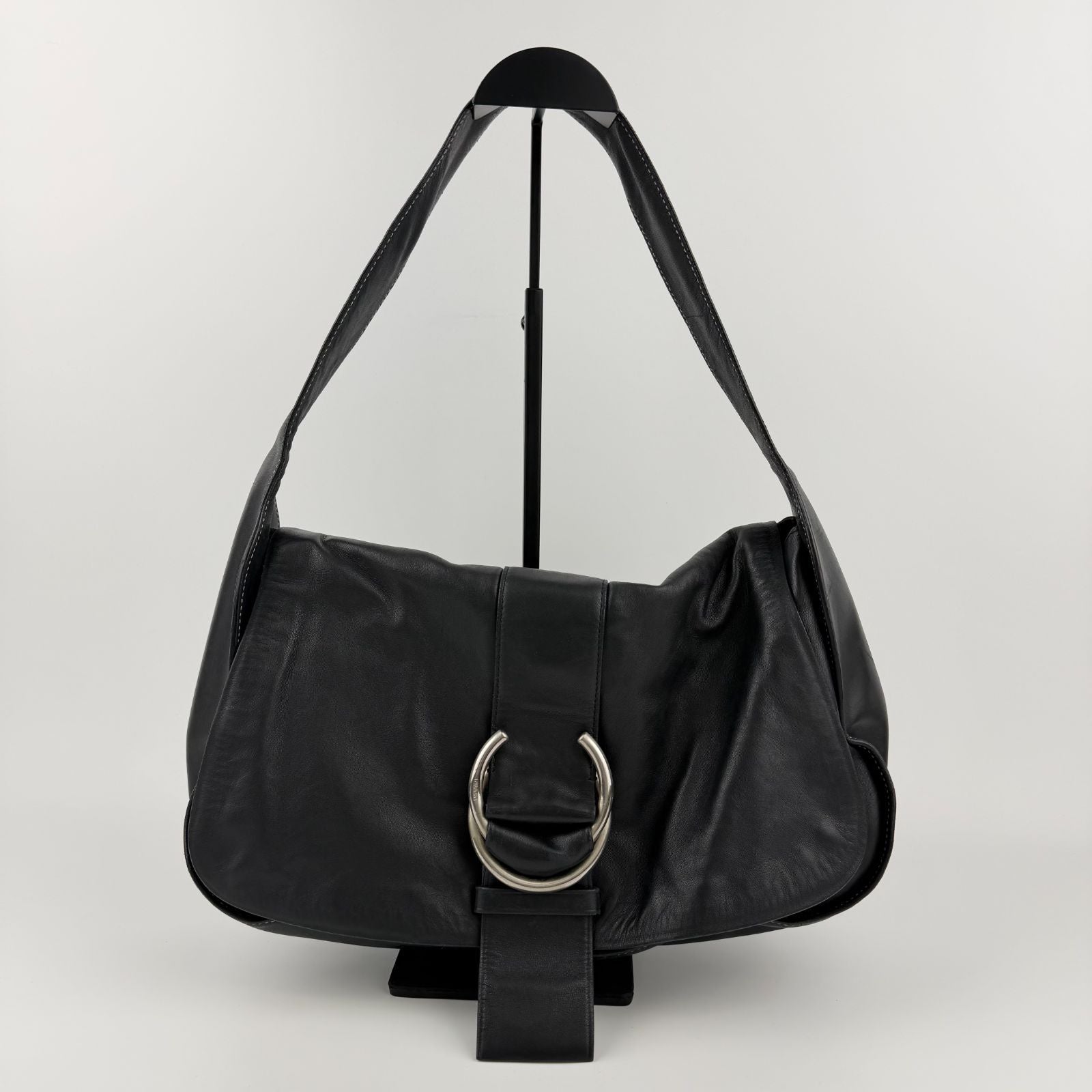 Prada Shoulder Bag Hobo Black Leather Vintage