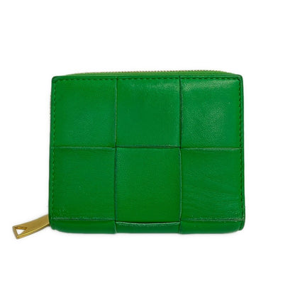 Bottega Veneta Bifold Wallet Cassette Zip Around Green Leather
