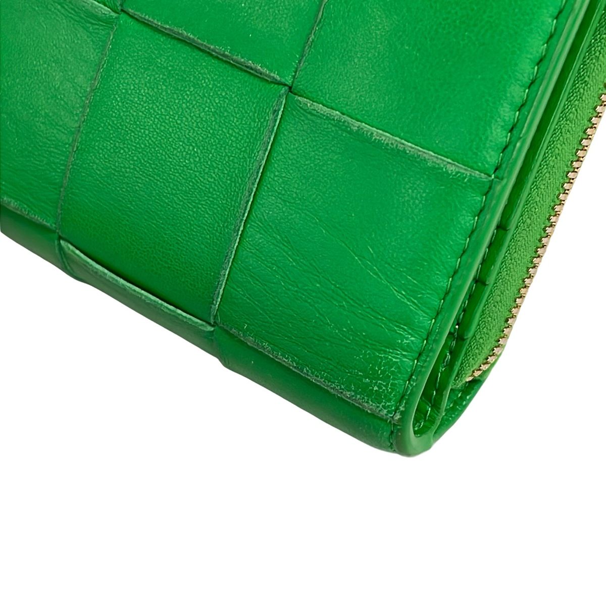 Bottega Veneta Bifold Wallet Cassette Zip Around Green Leather — view 7