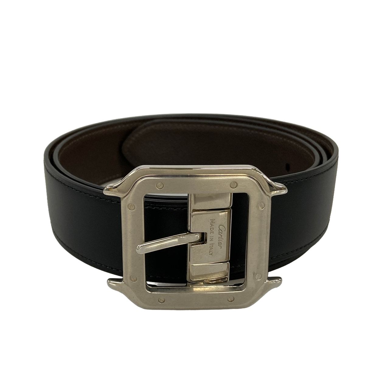 Cartier Belt Black Dark Brown Silver Reversible Santos Leather