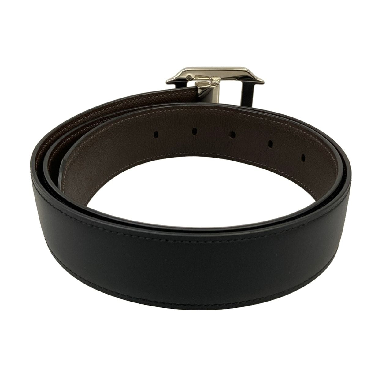 Cartier Belt Black Dark Brown Silver Reversible Santos Leather — view 2
