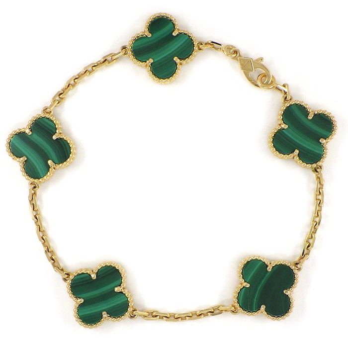 Van Cleef & Arpels Bracelet Vintage Alhambra 5 Motifs Malachite 18k Yellow Gold