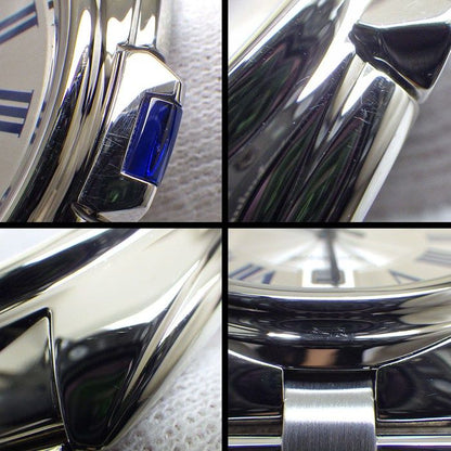 Cartier Watch Cles Silver Guilloche Dial Roman Index Date Back Slotted SS — view 7