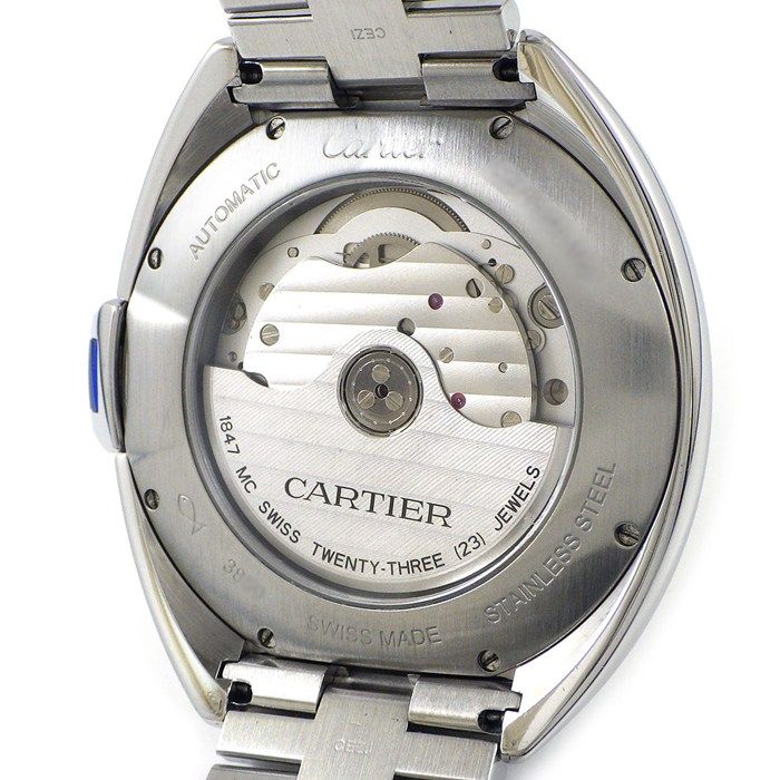 Cartier Watch Cles Silver Guilloche Dial Roman Index Date Back Slotted SS — view 4