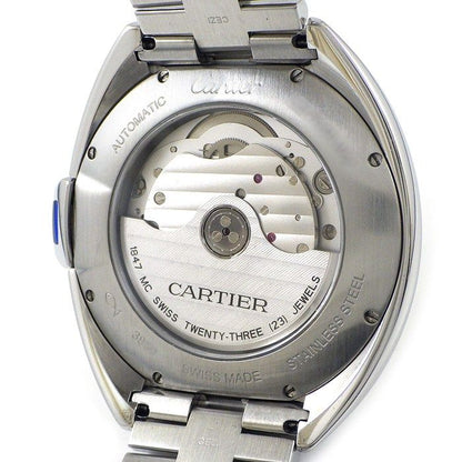 Cartier Watch Cles Silver Guilloche Dial Roman Index Date Back Slotted SS — view 4