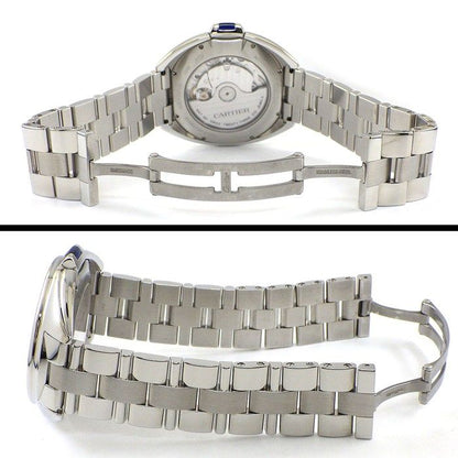 Cartier Watch Cles Silver Guilloche Dial Roman Index Date Back Slotted SS — view 3