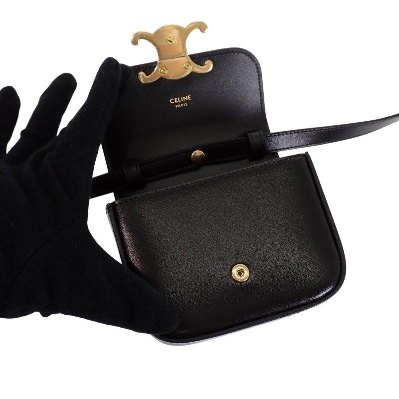 Celine Mini Claude Shoulder Bag Calf Leather Black Gold — view 9