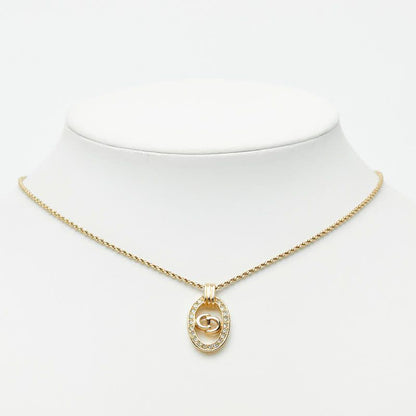 Dior Logo Necklace Gold Plated Rhinestone — view 7