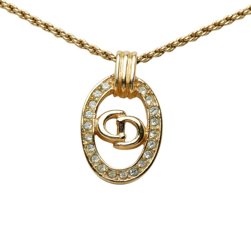 Dior Logo Necklace Gold Plated Rhinestone — view 2