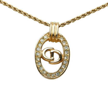Dior Logo Necklace Gold Plated Rhinestone — view 2