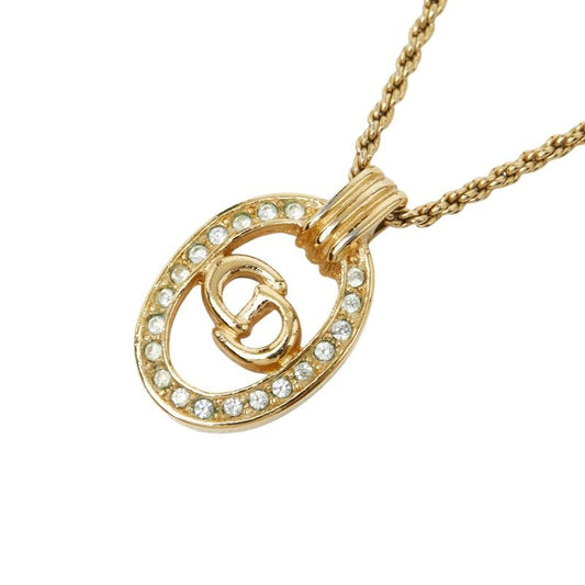 Dior Logo Necklace Gold Plated Rhinestone