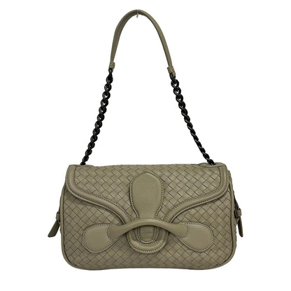 Bottega Veneta Shoulder Bag Intrecciato Beige Chain Leather