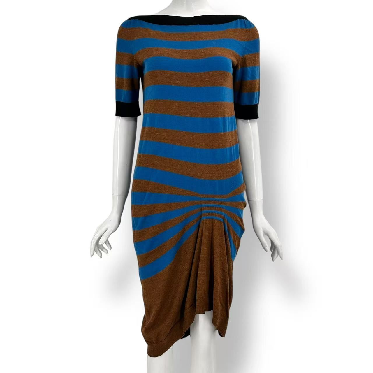 Louis Vuitton Short Sleeve Dress Blue Brown Border