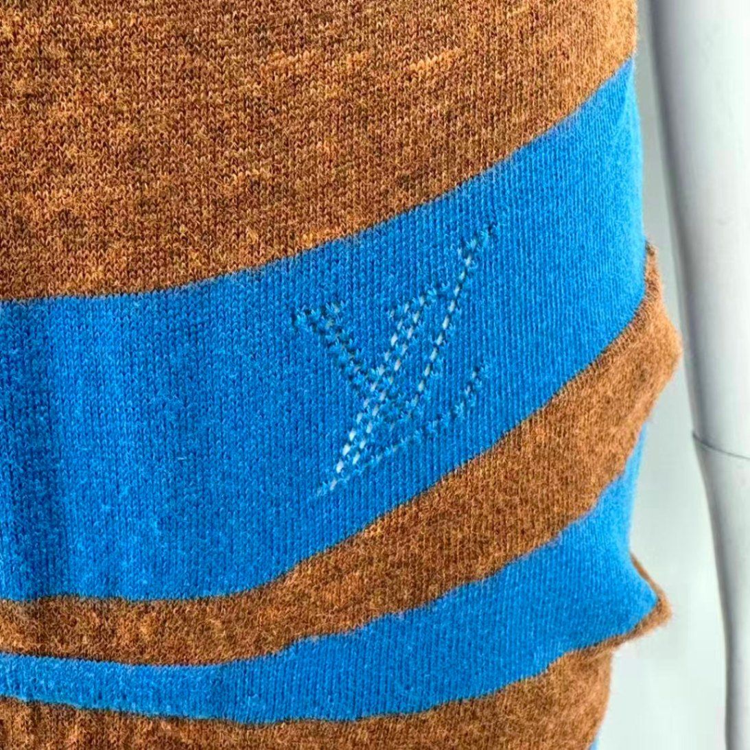 Louis Vuitton Short Sleeve Dress Blue Brown Border — view 3
