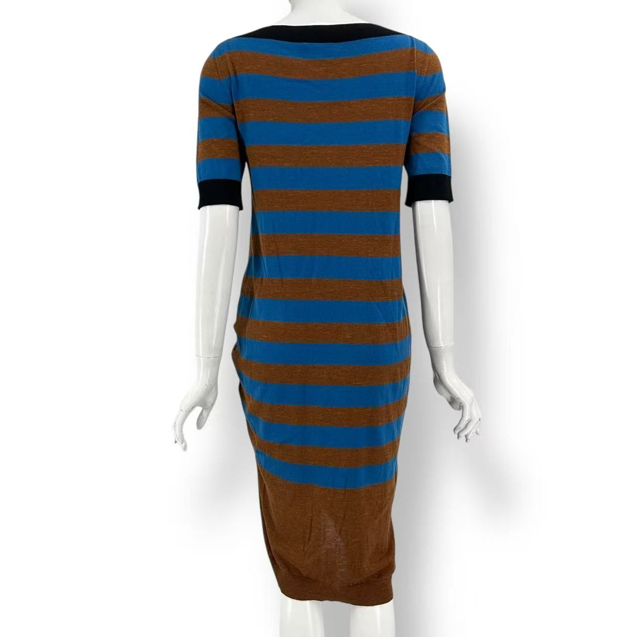 Louis Vuitton Short Sleeve Dress Blue Brown Border — view 2