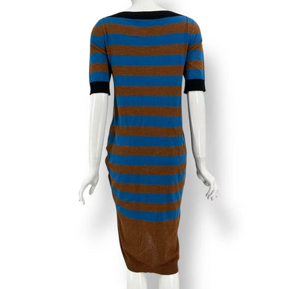 Louis Vuitton Short Sleeve Dress Blue Brown Border — view 2