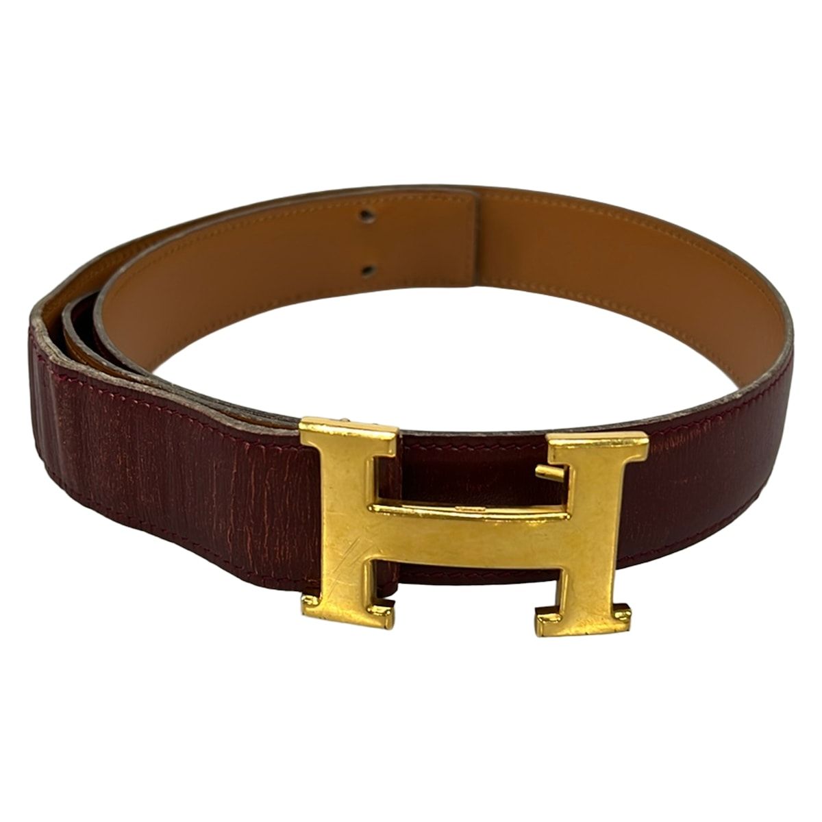 Hermes Belt 80 Bordeaux Brown Gold Reversible Leather