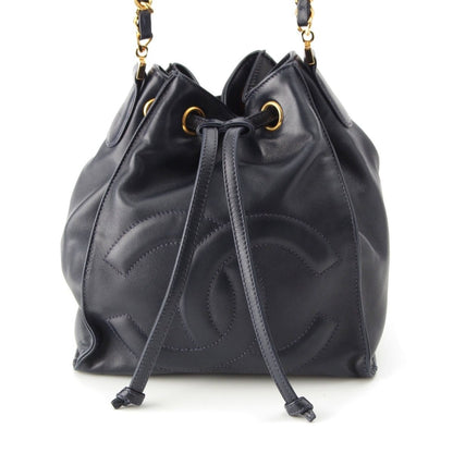 Chanel Lambskin Jumbo CC Logo Chain Shoulder Bag Gold Pouch Navy