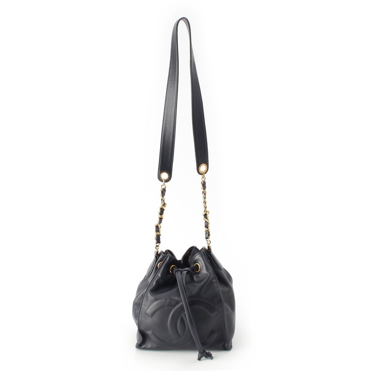 Chanel Lambskin Jumbo CC Logo Chain Shoulder Bag Gold Pouch Navy — view 2