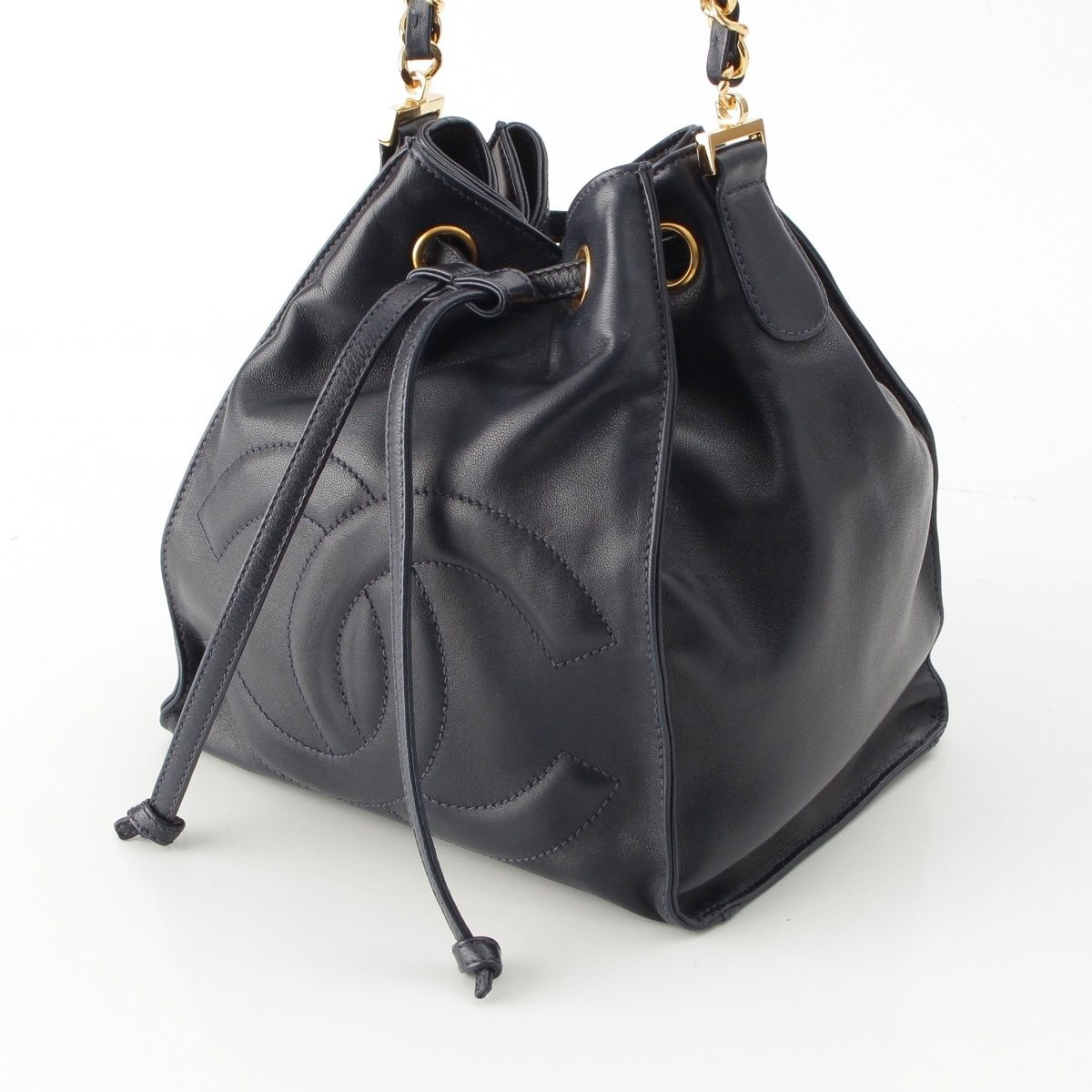 Chanel Lambskin Jumbo CC Logo Chain Shoulder Bag Gold Pouch Navy — view 3