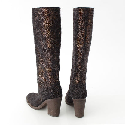 Chanel Leather Metallic Heels Long Boots Shoes Black Gold 36c — view 4
