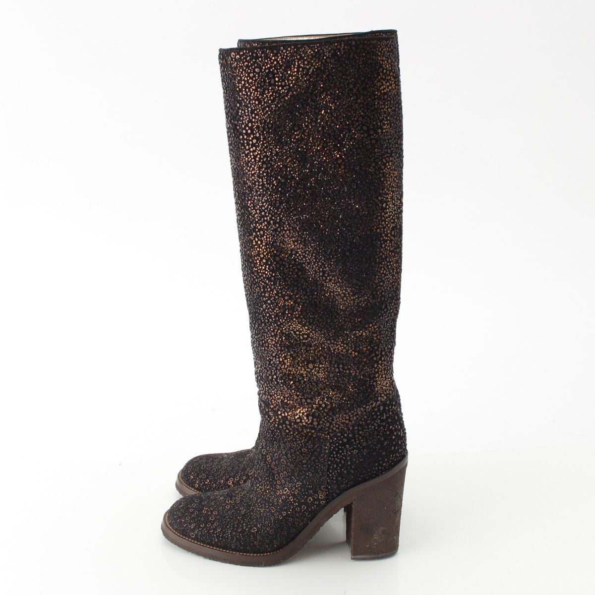 Chanel Leather Metallic Heels Long Boots Shoes Black Gold 36c — view 3