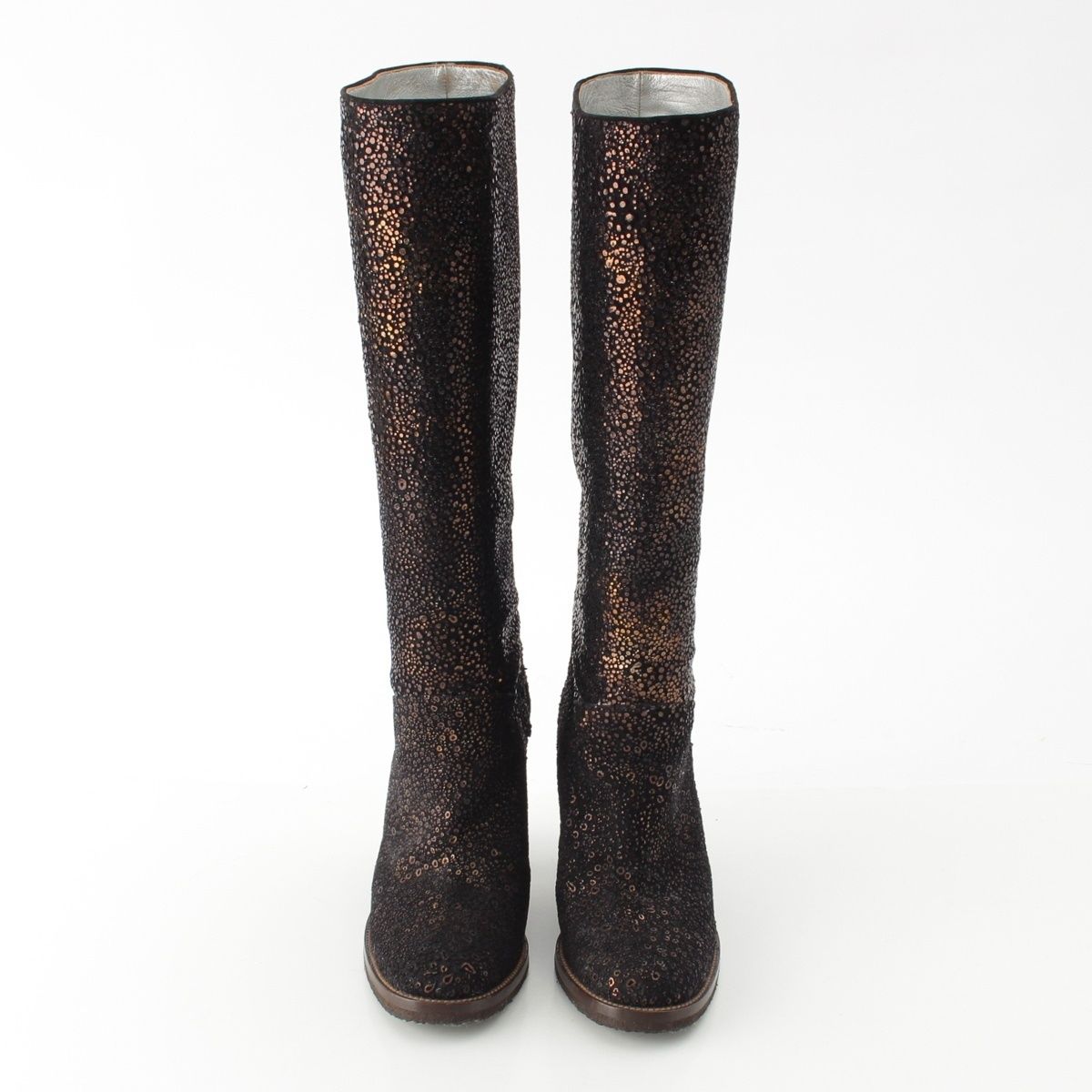 Chanel Leather Metallic Heels Long Boots Shoes Black Gold 36c — view 2
